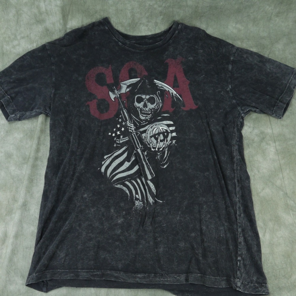 VGUC Sons of Anarchy Distressed Black Graphic Tee SOA Skull Size XL  8599